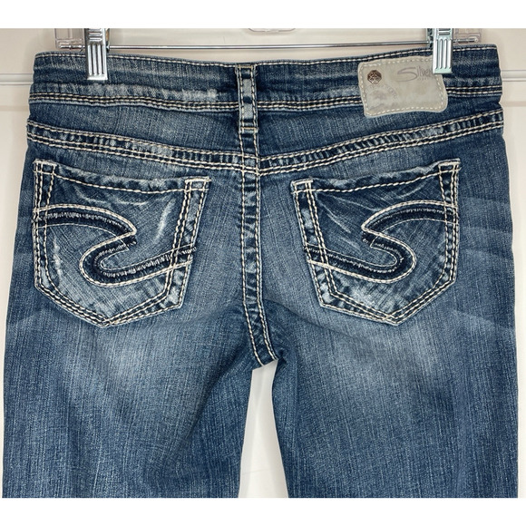 Silver Jeans Women`s Aiko Bootcut Jeans Sz 29X33L Thick Stitch Distress Cowgirl - Picture 10 of 16
